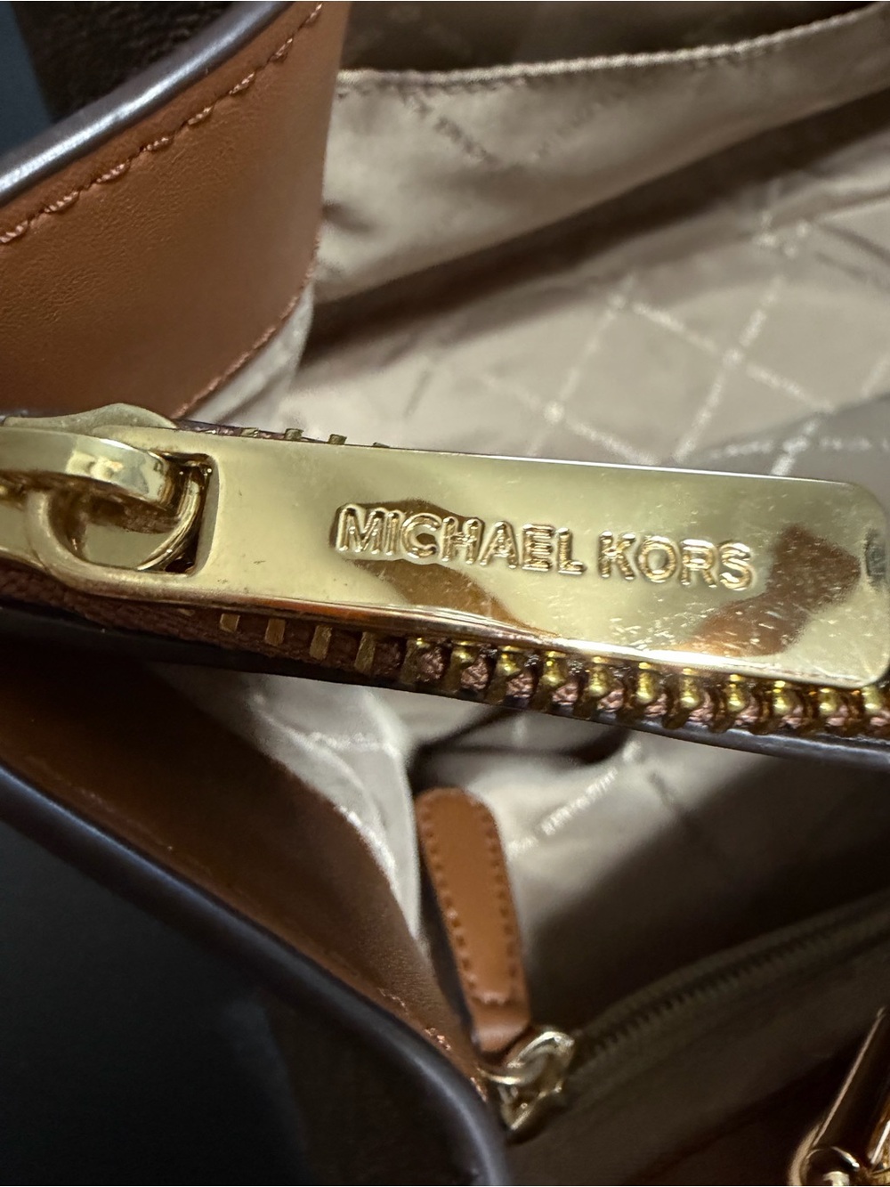 Michael Kors Dark Brown Signature Tote with Gold Chain Handles - Picture 5 of 8